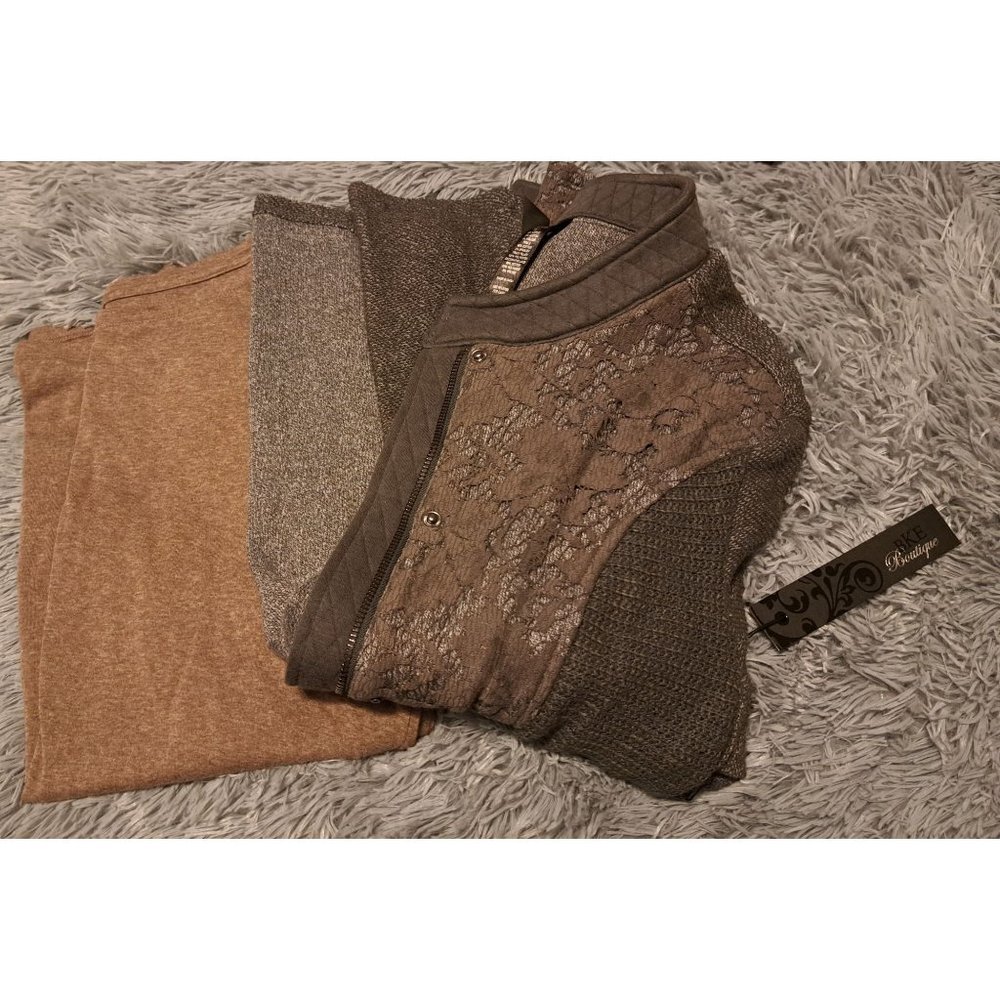 Large lot, Gray NWT Button up BKE Boutiques jacket with pre owned brown long sle